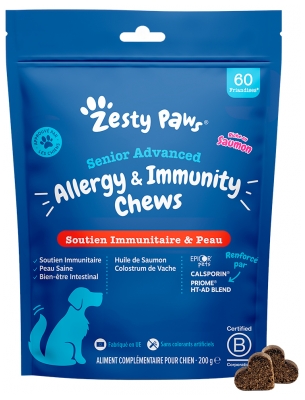 Zesty Paws Friandises pour Chien Sénior Soutien Immunitaire & Peau Saumon 200 g