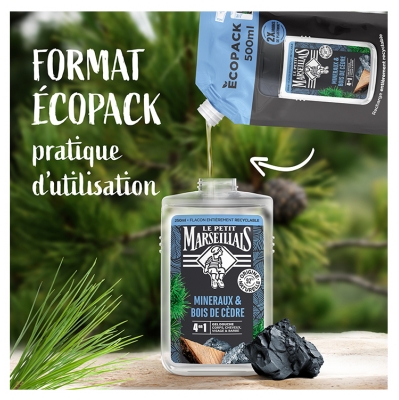 Le Petit Marseillais Gel Douche Rafraîchissant 4en1 Minéraux & Bois de Cèdre Éco-Recharge 500 ml