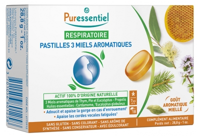 Puressentiel Atemwegs-Tabletten 3 Aromatischer Honig 18 Tabletten