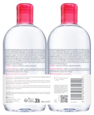 Bioderma Créaline H2O TS Eau Micellaire Démaquillante Lot de 2 x 500 ml