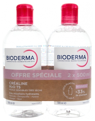 Bioderma Créaline H2O TS Eau Micellaire Démaquillante Lot de 2 x 500 ml