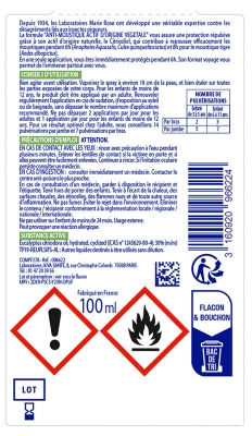 Marie Rose Répulsif Moustique Actif d'Origine Végétale 100 ml