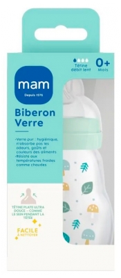 MAM Biberon di Vetro 170 ml Tettarella di Seta da 0 Mesi in su - Modello: Foresta