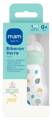 MAM Biberon Verre Premium 170 ml 0 Mois et + Débit 1 - Modèle : Forêt supp