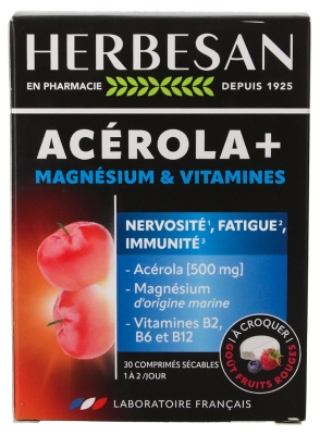 Herbesan Acérola + Magnésium + Vitamines 30 Comprimés