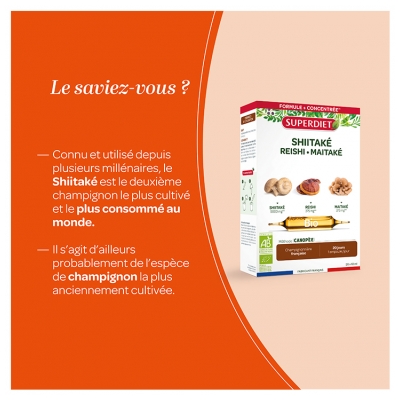 Superdiet Shiitaké Reishi Maitaké Bio 20 Ampoules