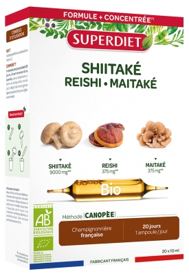 Superdiet Shiitaké Reishi Maitaké Bio 20 Ampoules