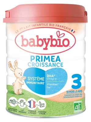 Babybio Primea Crescimento 3 com Leite de Vaca Francês de 10 Meses a 3 Anos Bio 800 g