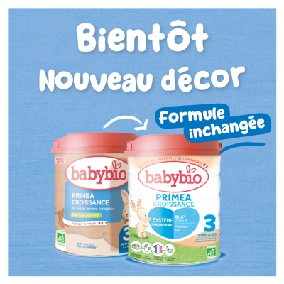 Babybio Primea Croissance 3 au Lait de Vache Français de 10 Mois à 3 Ans Bio 800 g