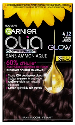 Garnier Olia Coloration Permanente Sans Ammoniaque 120 g - Coloration : 4.12 Châtain Cendré Lumineux