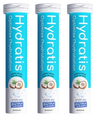 Hydratis Lot de 3 x 20 Pastilles Effervescentes - Arôme : Noix de Coco