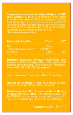 Nutri&Co Pour les Enfants Probiotiques Vitamine D et Oméga 3 15 ml