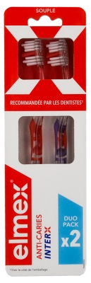 Elmex Anti-Caries InterX Brosse à Dents Souple Duo Pack - Couleur : Orange et Violet