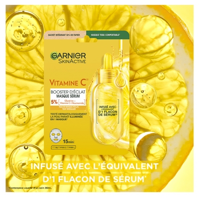 Garnier SkinActive Vitamin C Masque en Tissu Sérum Booster d'Éclat 28 ml