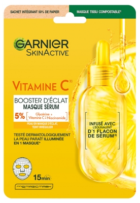 Garnier SkinActive Vitamin C Masque en Tissu Sérum Booster d'Éclat 28 ml