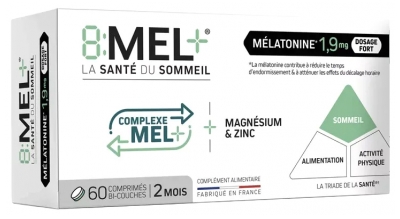 8Mel+ Mélatonine 1,9 mg 60 Comprimés Bi-Couches