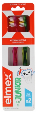 Elmex Junior Brosses à Dents Souples Duo Pack 6-12 Ans - Couleur : Rose et Vert