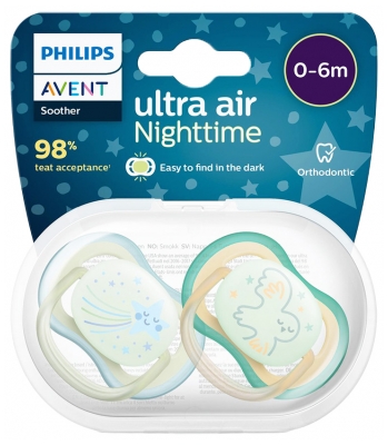 Avent Ultra Air Nighttime 2 Sucettes Orthodontiques 0-6 Mois