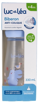 Luc et Léa Biberon Ergosense Anticolica 330 ml Flusso Variabile Dai 4 Mesi in su - Colore: Ippopotamo blu