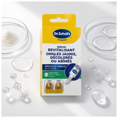 Scholl Serum, kas atjauno dzeltējušus, krāsainus vai bojātus nagus, 10 ml