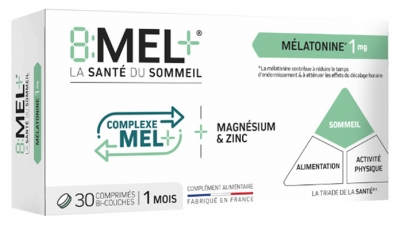 8Mel+ Melatoniini 1 mg 30 Kaksikerroksista Tablettia