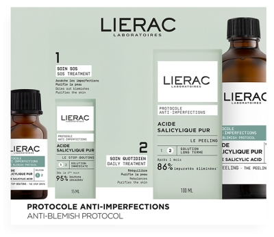 Lierac Protocole Peeling Anti-Imperfections Acide Salicylique Pur 100 ml + Acide Salicylique Pur Le Stop Boutons 15 ml