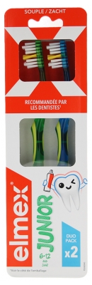 Elmex Junior Brosses à Dents Souples Duo Pack 6-12 Ans - Couleur : Vert et Bleu
