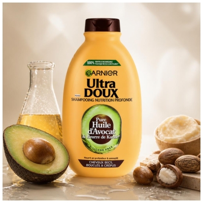 Garnier Ultra Doux Syväravitseva Shampoo Kuiville, Kiharille ja Erittäin Kiharille Hiuksille 400 ml