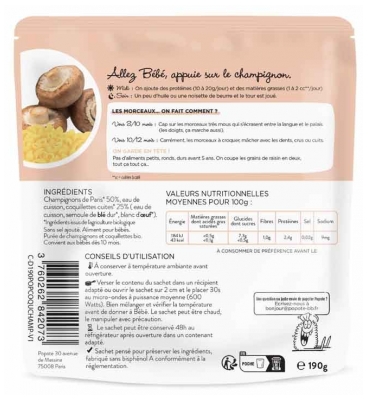 Piure Les Petits Morceaux Ciuperci și Tăiței Coquillettes De la 10 Luni Bio 190 g