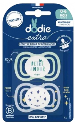 Dodie Extra 2 Sucettes Anatomiques Symmetrical Jour Nuit 0-6 Mois