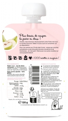 Popote Fruktpuré Päron Kompott Från 4/6 Månader Ekologisk 120 g