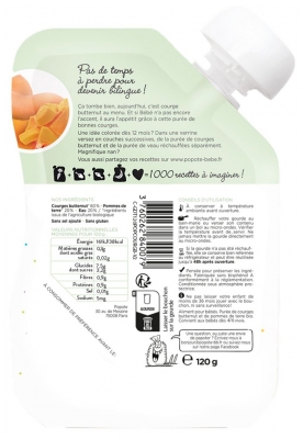 Popote maišelis „Vištienos Squash“ tyrė nuo 4/6 mėn. Ekologiškas 120 g