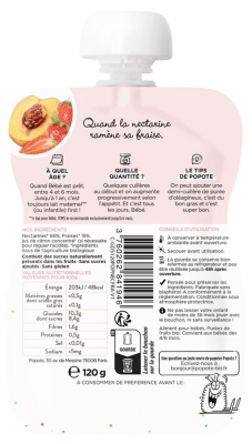 Popote Kalebas La Nectarine & Les Fraises Biologische Compote Vanaf 4/6 Maanden 120 g