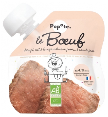 Popote Knijpzakje Runderpuree Vanaf 4/6 Maanden Biologisch 60 g