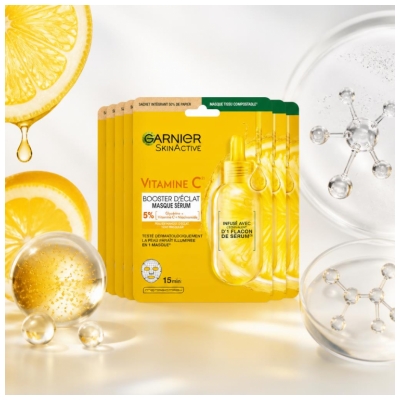 Garnier SkinActive Vitamin C Maska iz blaga Serum Pospeševalec sijaja, paket 5 x 28 ml