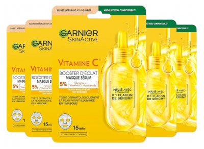 Garnier SkinActive Vitamin C Masque en Tissu Sérum Booster d'Éclat Lot de 5 x 28 ml