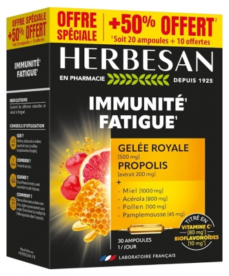Herbesan Miel Jalea Real Acerola Polen Pomelo Propóleo 20 Ampollas + 10 Gratis