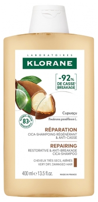 Klorane Korjaava Cica-shampoo, joka uudistaa ja ehkäisee katkeilua, Cupuaçu-uutteella, 400 ml