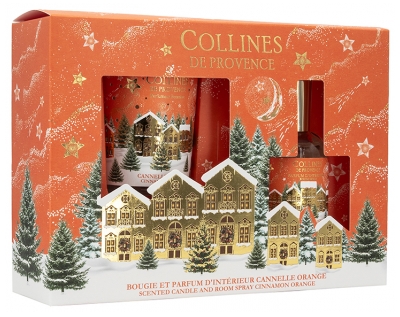Collines de Provence Christmas Candle Gift Set 75 g + Christmas Home Fragrance 50 ml Cinnamon Orange