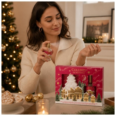 Collines de Provence Coffret Sapins à Parfumer + Parfum d'Intérieur Amande Litchi 50 ml