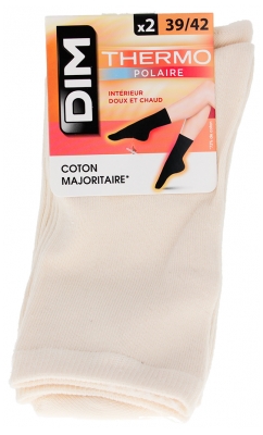 DIM Chaussettes Thermo Polaire Crème 2 Paires - Taille : 39/42