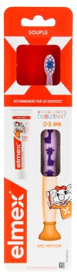 Elmex Soft Toothbrush Beginner 0-3 Years Old + Mini Toothpaste Anti-Cavities 0-6 Years Old 12ml - Colour: Yellow