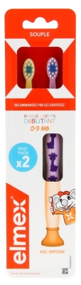 Elmex 2 Brosses à Dents Débutant Souples 0-3 ans - Couleur : Violet et Jaune