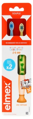 Elmex 2 Brosses à Dents Débutant Souples 0-3 ans - Couleur : Bleu et Jaune