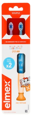 Elmex 2 Brosses à Dents Débutant Souples 0-3 ans - Couleur : Bleu et Violet