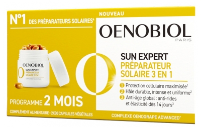 Oenobiol Sun Expert Preparateur Tan Enhancer 3en1 Lot de 2 x 30 Capsules Végétales