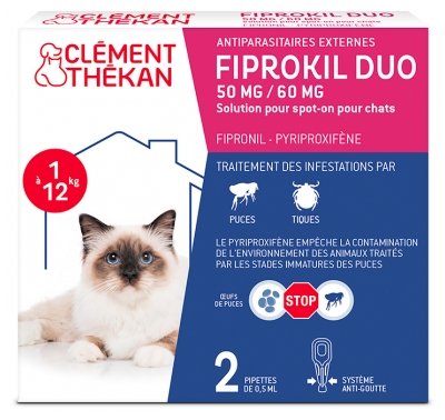 Clément Thékan Fiprokil Duo Disinfestante Cat da 1 a 12 kg 2 Pipette