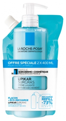 La Roche-Posay Lipikar Surgras Crème Lavante Anti-Dessèchement 400 ml + Éco-Recharge 400 ml