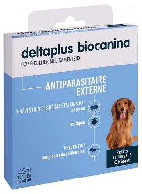 Biocanina Deltaplus Ārējo Parazītu Kakla Siksna Maziem un Vidējiem Suņiem