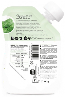 Popote Gourde Les Épinards Purée Dès 4/6 Mois Bio 120 g
